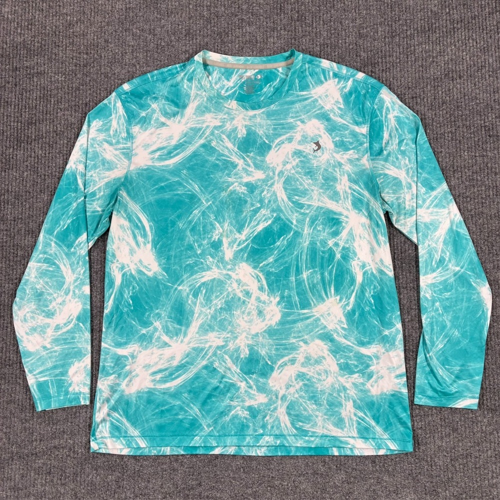 Reel Legends Keep-It-Cool Performance Fishing Shirt Mens Large Aqua Long Sleeve